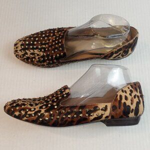 Kenneth Cole Leather Cheetah Animal Print Studded Loafers
